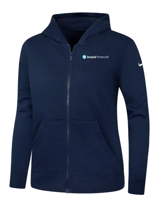 Nike Womens Club Fleece Sleeve Swoosh Full-Zip Dark Navy Hoodie w/Bread Financial Logo