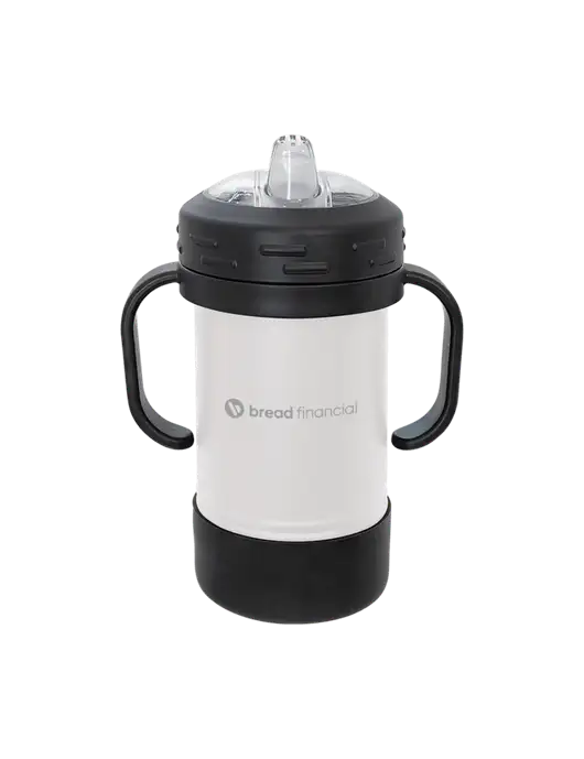 Polar Camel 10 oz Powder Coated White Sippy Cup w/Bread Financial Logo