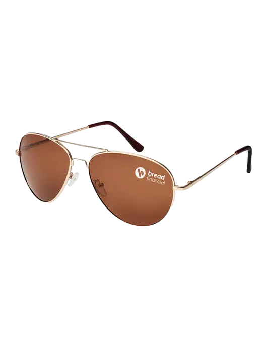 Aviator Coffee Brown with Gold Sunglasses  w/Bread Financial Logo