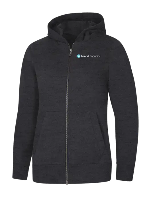 Womens Charcoal Heather Re-Fleece Full-Zip Hoodie w/Bread Financial Logo