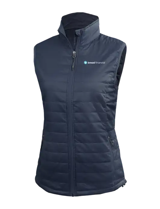 Womens Packable Navy Puffy Vest w/Bread Financial Logo