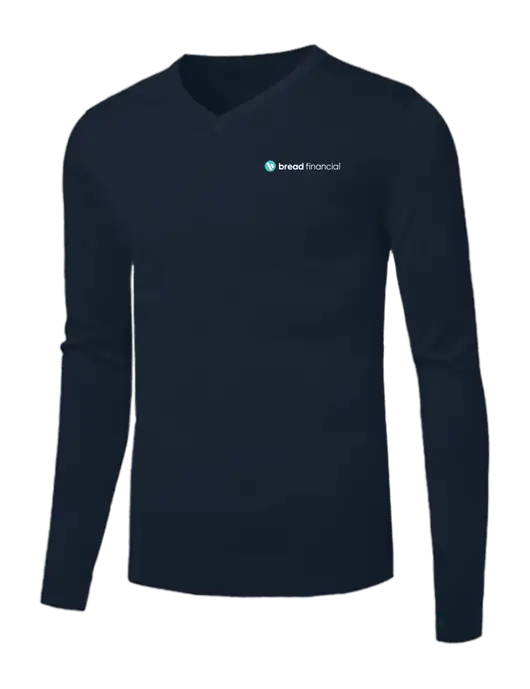 Brooks Brothers Navy Washable Merino V-Neck Sweater w/Bread Financial Logo