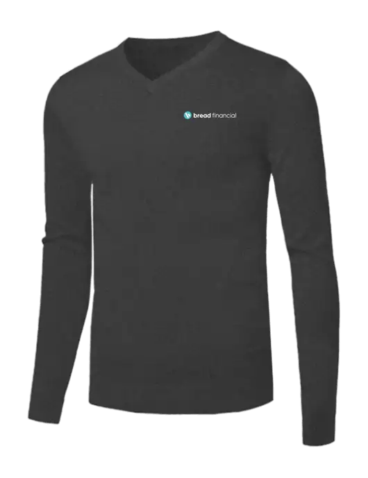 Brooks Brothers Medium Grey Heather Washable Merino V-Neck Sweater w/Bread Financial Logo
