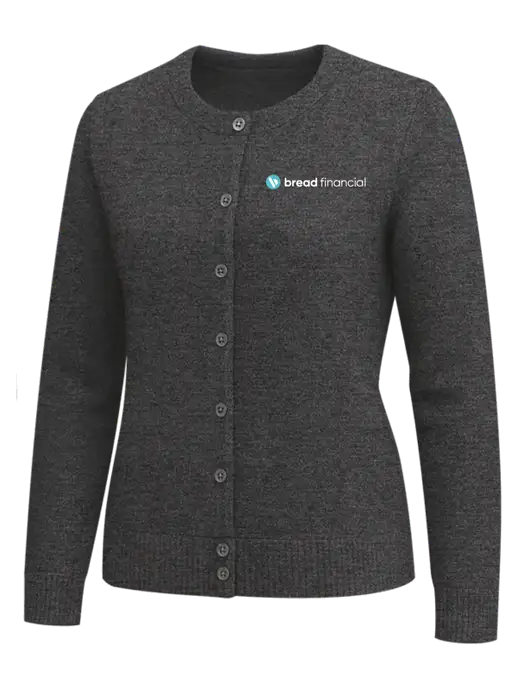 Brooks Brothers Womens Dark Grey Heather Washable Merino Cardigan Sweater w/Bread Financial Logo