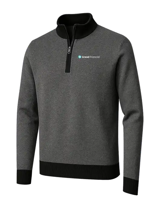 Brooks Brothers Black/Dark Grey Washable Merino Birdseye 1/4-Zip Sweater w/Bread Financial Logo