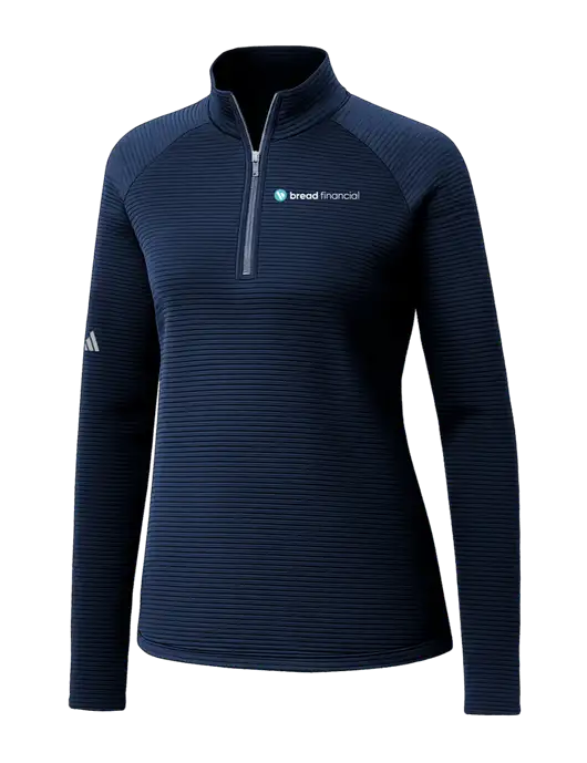 Adidas Womens Navy Spacer Quarter-Zip Pullover  w/Bread Financial Logo