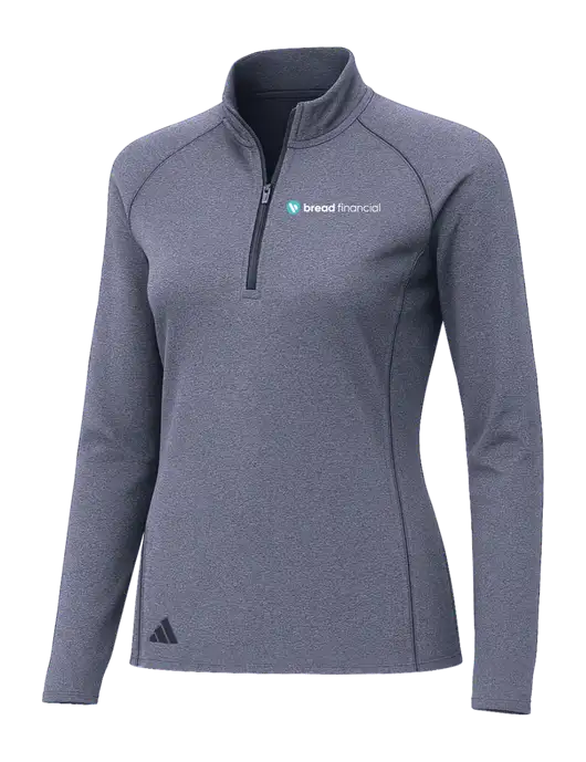 Adidas Womens Navy Melange Space Dyed Quarter-Zip Pullover  w/Bread Financial Logo