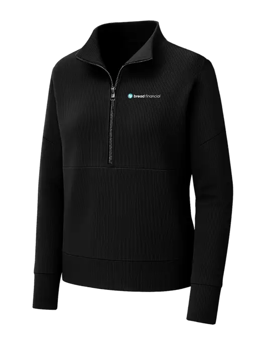 Mercer+Mettle Womens Black Linear Texture Quarter Zip w/Bread Financial Logo