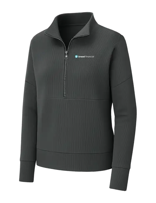 Mercer+Mettle Womens Dark Grey Linear Texture Quarter Zip w/Bread Financial Logo