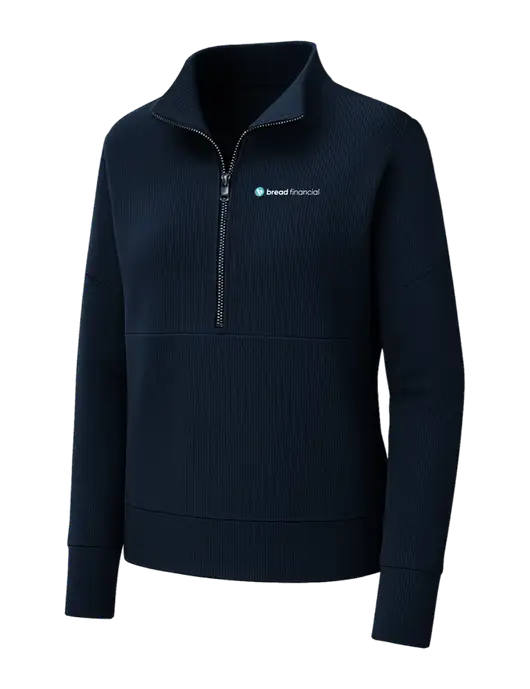 Mercer+Mettle Womens Dark Navy Linear Texture Quarter Zip w/Bread Financial Logo
