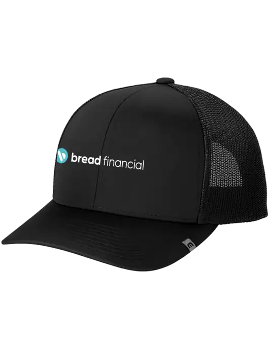 TravisMathew Black Cruz Trucker Cap w/Bread Financial Logo