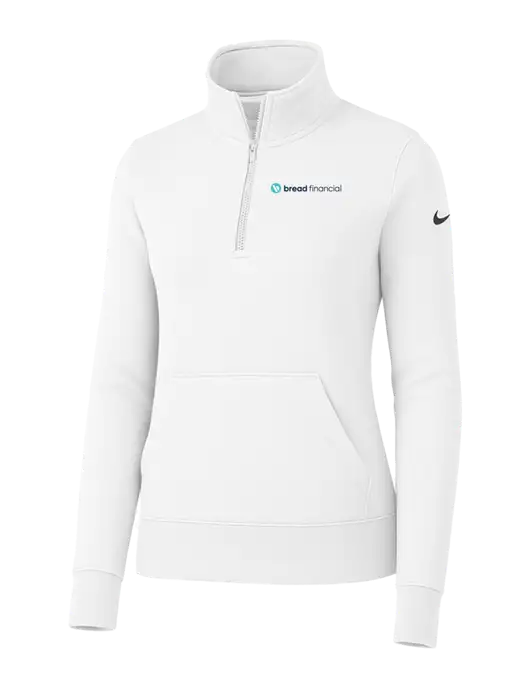 Nike Womens White Club Fleece Sleeve Swoosh 1/2-Zip w/Bread Financial Logo