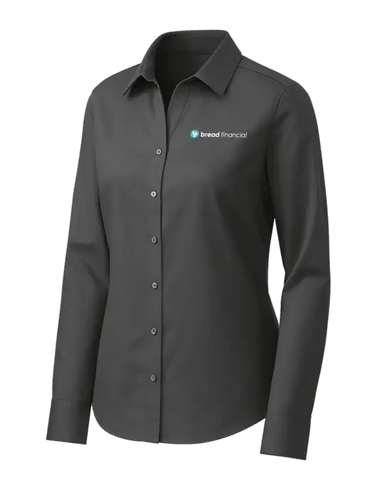 Brooks Brothers Womens Dark Grey Wrinkle-Free Stretch Pinpoint Shirt w/Bread Financial Logo