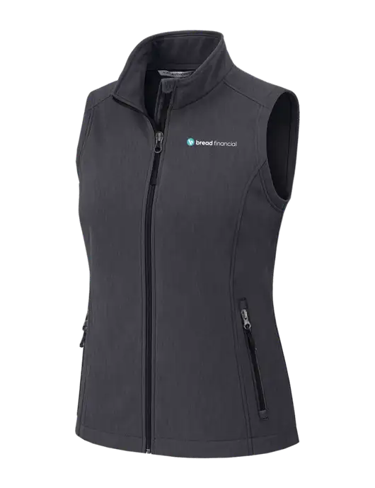 Charcoal Heather Womens Core Soft Shell Vest w/Bread Financial Logo