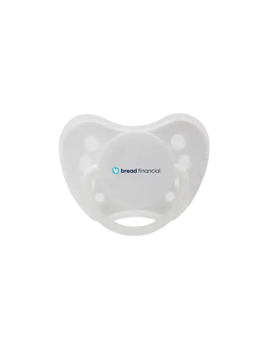 Silicone White Pacifier with Clear Cover w/Bread Financial Logo