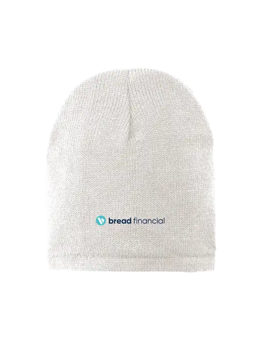 White Fleece-Lined Beanie Cap w/Bread Financial Logo