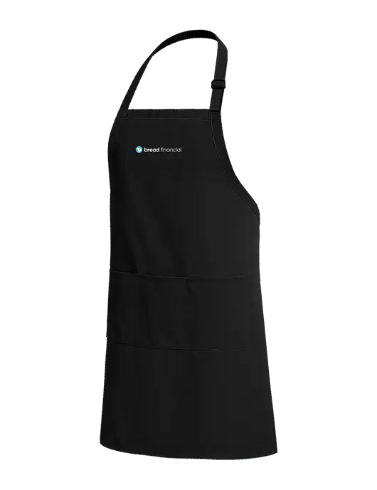 Easy Care Extra Long Bib Black Apron with Stain Release w/Bread Financial Logo