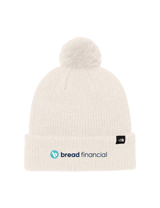 The North Face Ivory Pom Beanie w/Bread Financial Logo