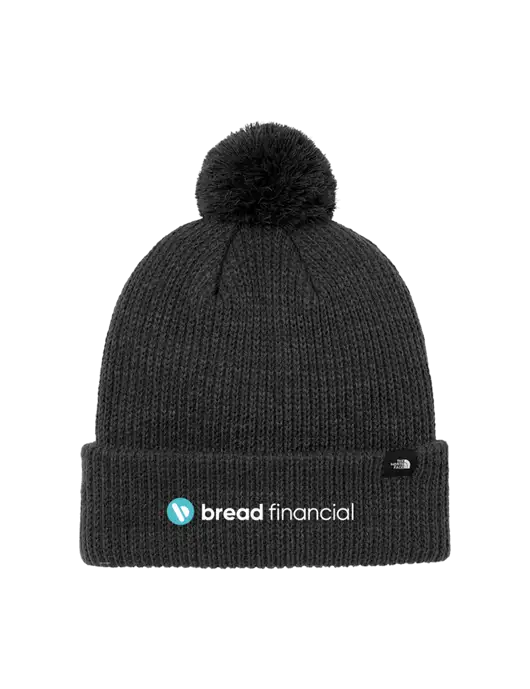 The North Face Black Heather Pom Beanie w/Bread Financial Logo