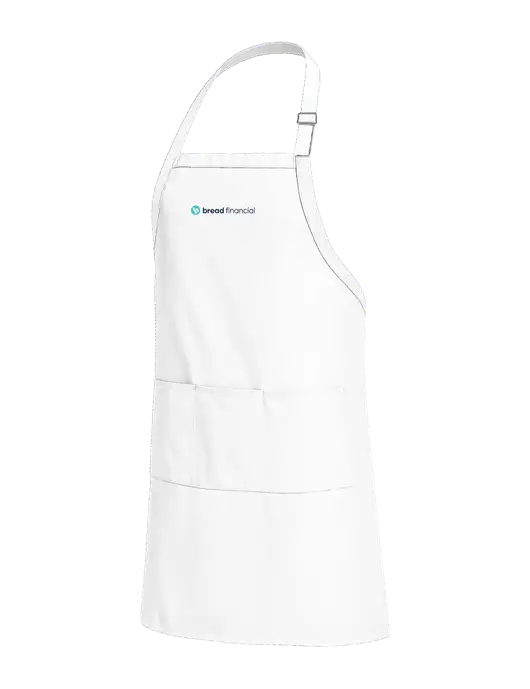 Easy Care Extra Long Bib White Apron with Stain Release w/Bread Financial Logo