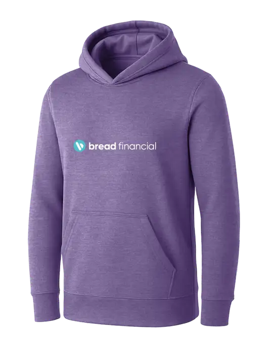 Womens Purple Heather Core Fleece Pullover Hooded Sweatshirt w/Bread Financial Logo