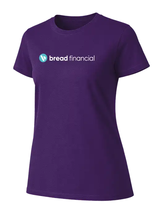 Womens Ring Spun Purple 4.5 oz T-Shirt w/Bread Financial Logo