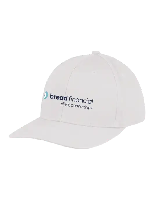 Premium Modern Structured Twill White Snapback Cap w/Bread Financial Client Partnerships Logo