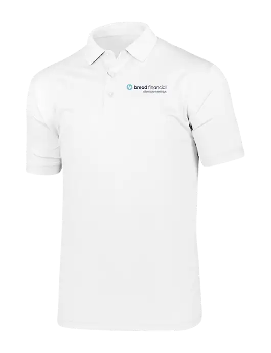 Callaway Vibrant Bright White Ventilated Polo w/Bread Financial Client Partnerships Logo