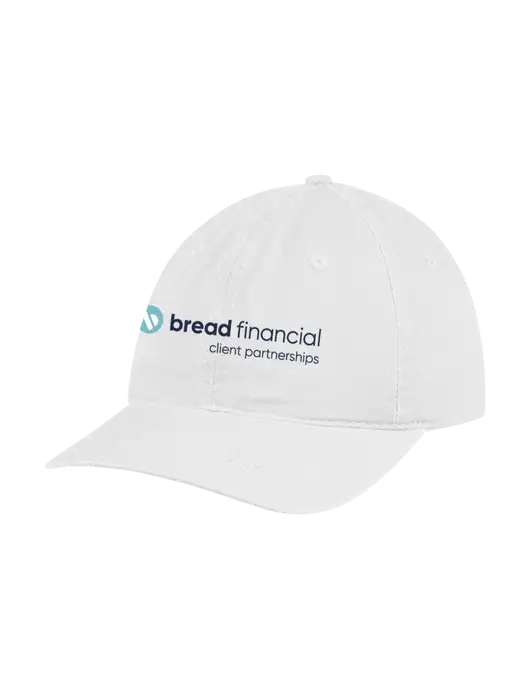 Garment Washed Unstructured Twill White Cap w/Bread Financial Client Partnerships Logo
