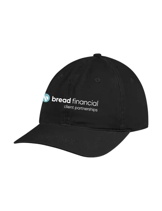 Garment Washed Unstructured Twill Black Cap w/Bread Financial Client Partnerships Logo