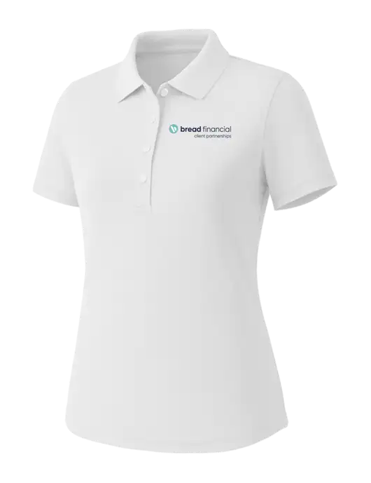 Callaway Womens Core Bright White Performance Polo w/Bread Financial Client Partnerships Logo