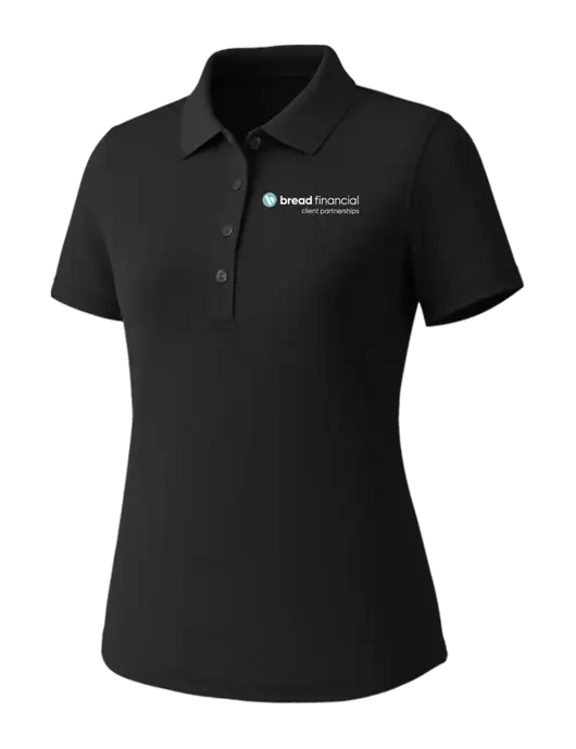 Callaway Womens Core Black Performance Polo w/Bread Financial Client Partnerships Logo