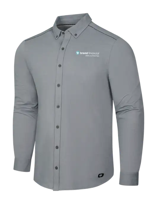 OGIO Medium Grey Heather Modern Code Stretch Button-Up Shirt w/Bread Financial Client Partnerships Logo