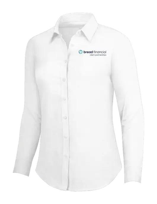 White Womens SuperPro Oxford Shirt w/Bread Financial Client Partnerships Logo