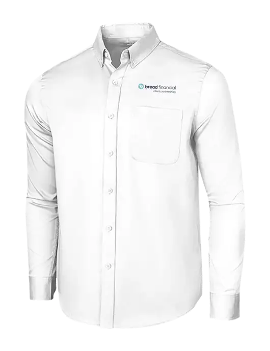 Long Sleeve White Superpro React Twill Shirt w/Bread Financial Client Partnerships Logo