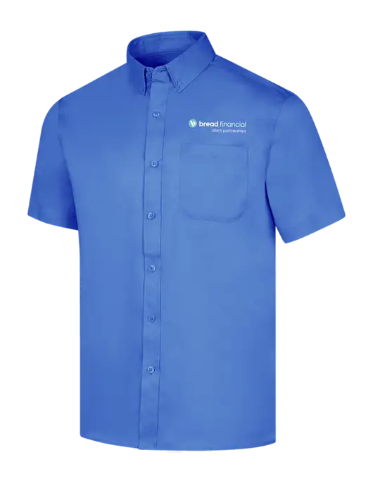 Short Sleeve Dark Carolina Blue Superpro React Twill Shirt w/Bread Financial Client Partnerships Logo