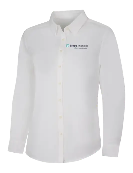Womens White Long Sleeve Superpro React Twill Shirt w/Bread Financial Client Partnerships Logo