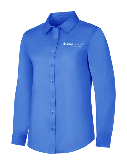 Dark Carolina Blue Womens Long Sleeve Superpro React Twill Shirt w/Bread Financial Client Partnerships Logo