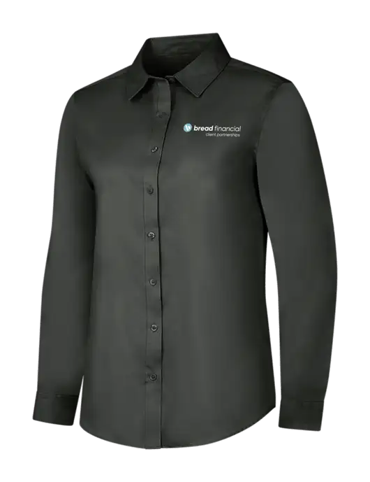 Dark Grey Womens Long Sleeve Superpro React Twill Shirt w/Bread Financial Client Partnerships Logo