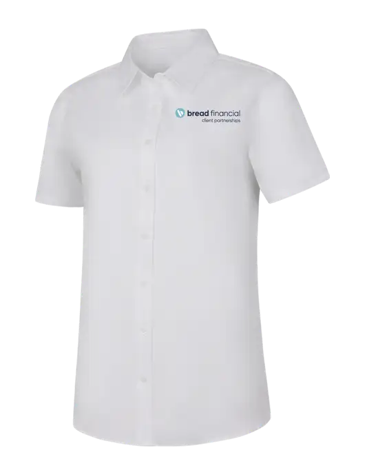 Womens White Short Sleeve Superpro React Twill Shirt w/Bread Financial Client Partnerships Logo