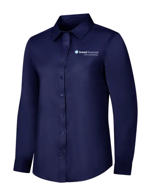 Navy Womens Long Sleeve Superpro React Twill Shirt w/Bread Financial Client Partnerships Logo
