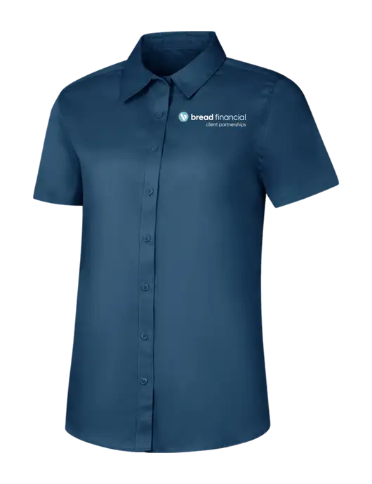 Womens Light Navy Short Sleeve Superpro React Twill Shirt w/Bread Financial Client Partnerships Logo