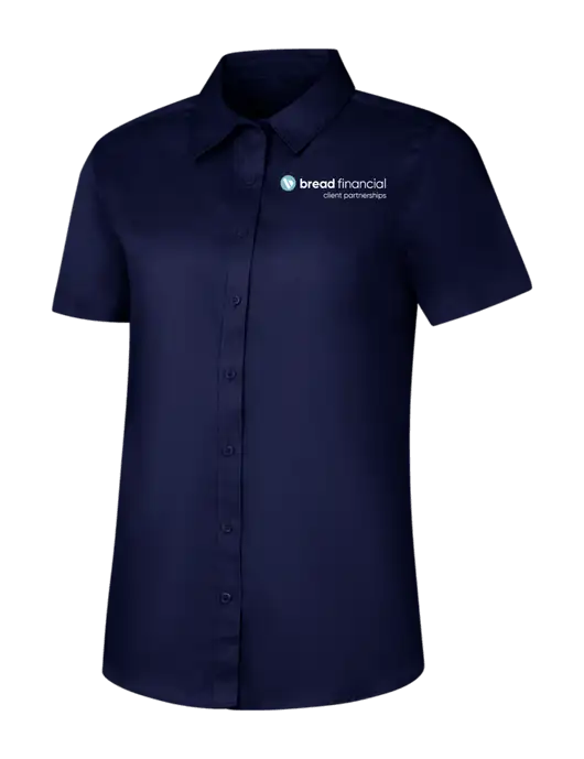 Womens Navy Short Sleeve Superpro React Twill Shirt w/Bread Financial Client Partnerships Logo