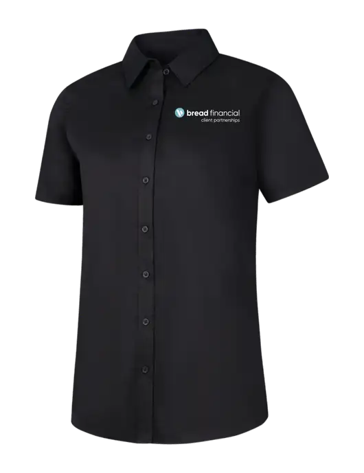 Womens Black Short Sleeve Superpro React Twill Shirt w/Bread Financial Client Partnerships Logo
