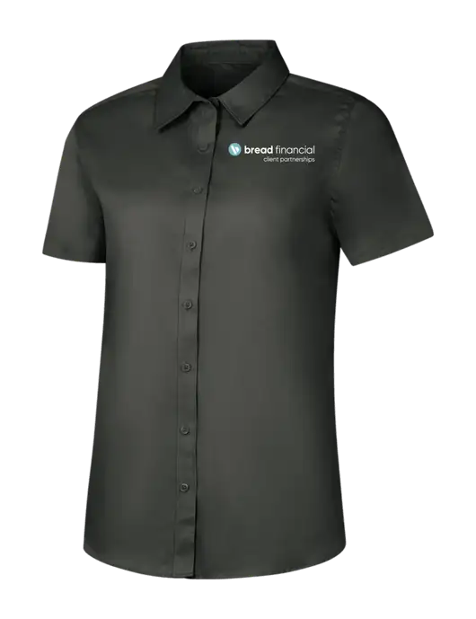 Womens Dark Grey Short Sleeve Superpro React Twill Shirt w/Bread Financial Client Partnerships Logo
