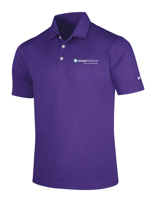 NIKE Purple Dri-Fit Vertical Mesh Polo w/Bread Financial Client Partnerships Logo