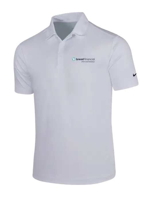NIKE White Dri-Fit Vertical Mesh Polo w/Bread Financial Client Partnerships Logo