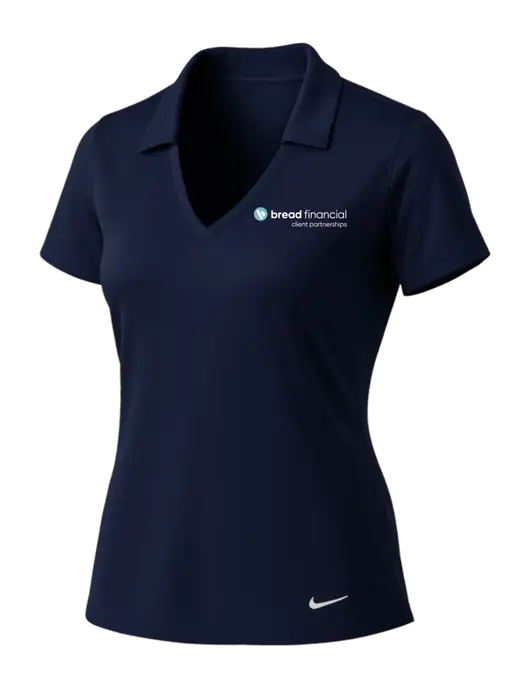 NIKE Dark Navy Womens Dri-Fit Vertical Mesh Polo w/Bread Financial Client Partnerships Logo