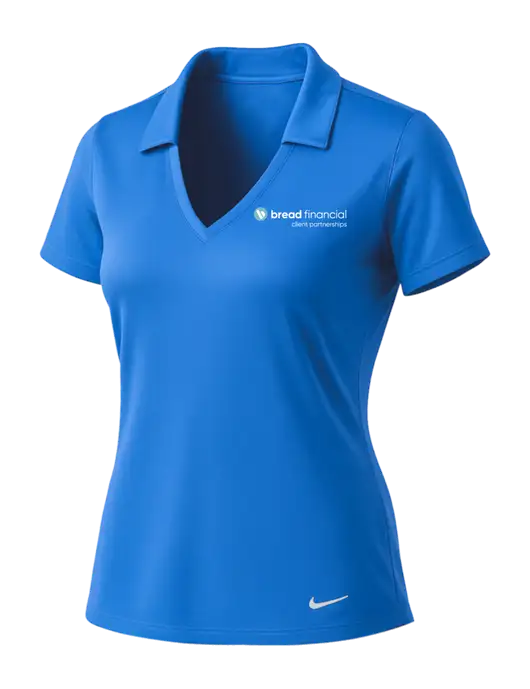 NIKE Carolina Blue Womens Dri-Fit Vertical Mesh Polo w/Bread Financial Client Partnerships Logo