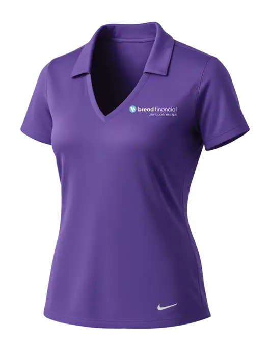 NIKE Purple Womens Dri-Fit Vertical Mesh Polo w/Bread Financial Client Partnerships Logo